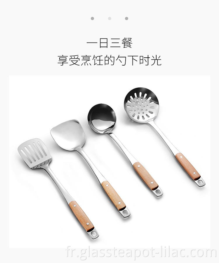 Hey Lilac Échantillon gratuit Low Shipping Spatule Wok en acier inoxydable 304 avec poignée en bois